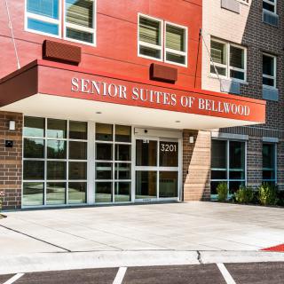 Entrance to a senior living apartment complex.