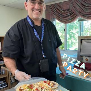 Celebrating with a delicious pizza party!