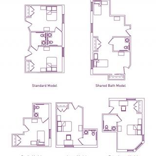 A collection of floor plans showing various models and layouts.