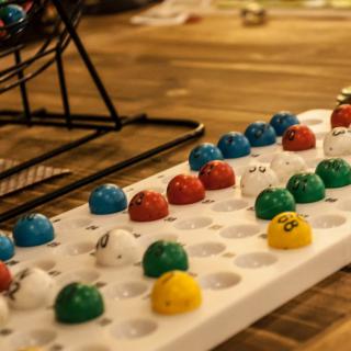 Colorful bingo setup ready for a game night.