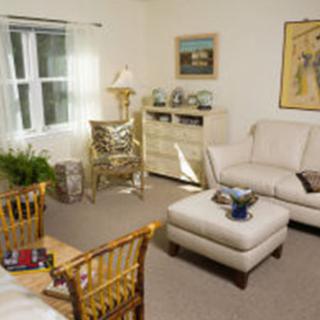 A cozy and well-decorated living room featuring a sofa, armchair, and decorative elements.