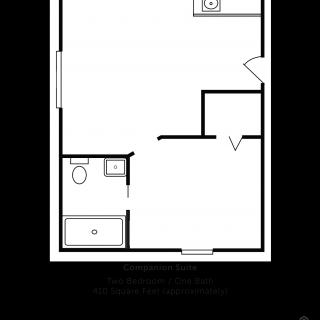 A floor plan of a small apartment, showing the arrangement of rooms and fixtures.