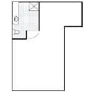 A simple floor plan of a studio apartment with a bathroom.