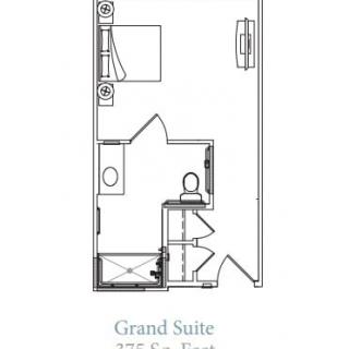 Floor plan of a Grand Suite measuring 375 square feet.
