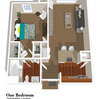 3D Floor Plan of a One Bedroom Apartment Layout
