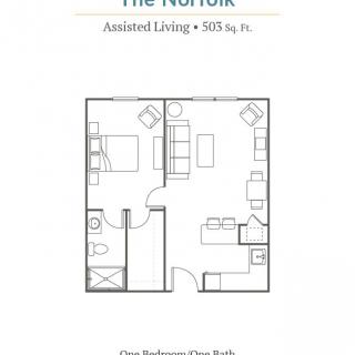 The Norfolk Assisted Living Floor Plan - 505 sq. ft.