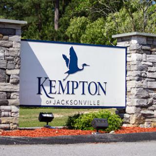 Welcome sign for Kempton hotel located in Jacksonville.