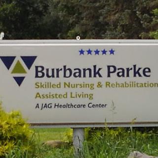 Sign for Burbank Parke, a skilled nursing and rehabilitation assisted living center.
