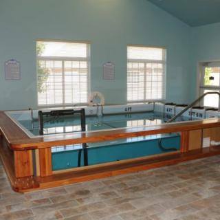 An indoor therapy pool designed for rehabilitation and water exercises.