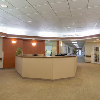 A spacious and well-designed office reception area with a welcoming atmosphere.