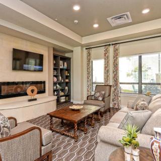 A modern living room with stylish furniture and a cozy atmosphere.