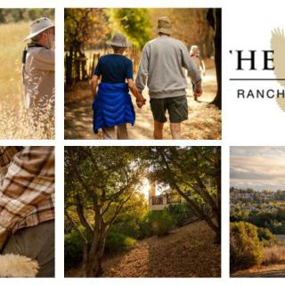 An elderly couple enjoys a scenic hike through a picturesque landscape at Heritage Ranch.