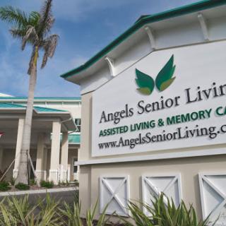 Exterior view of Angels Senior Living, a facility offering assisted living and memory care services.