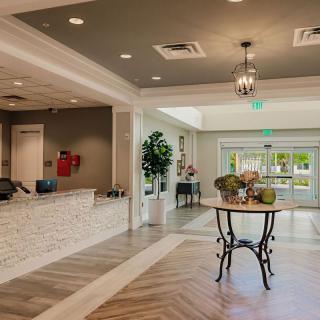 A modern reception area with elegant decor and a welcoming atmosphere.