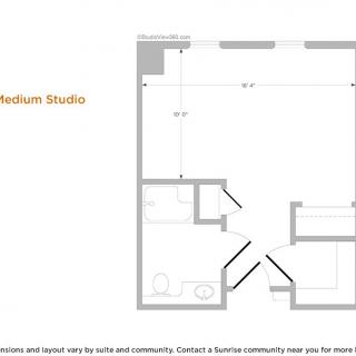 Floor plan of a mature studio apartment layout.
