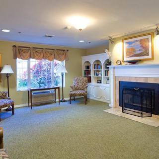 Cozy living room with a fireplace and elegant furnishings.