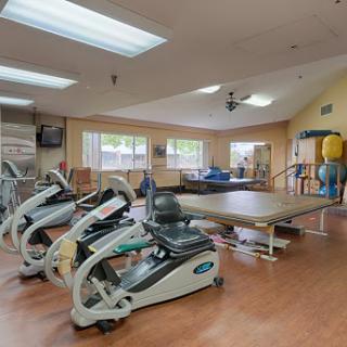 A well-equipped rehabilitation gym featuring various exercise machines for physical therapy.