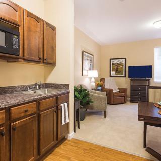 Cozy living space with a kitchenette and modern amenities.