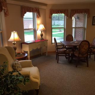A cozy living and dining area with a warm ambiance.