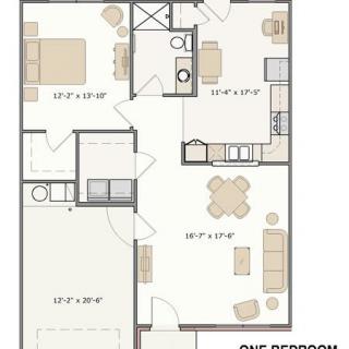 A floor plan depicting a one-bedroom apartment layout.