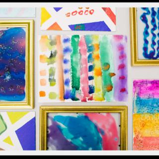 A vibrant collection of abstract artworks displayed together.