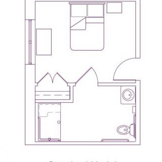 Compact apartment floor plan layout.