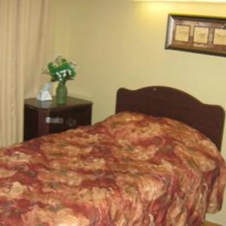 A cozy bedroom with a single bed, nightstand, and decorative elements.