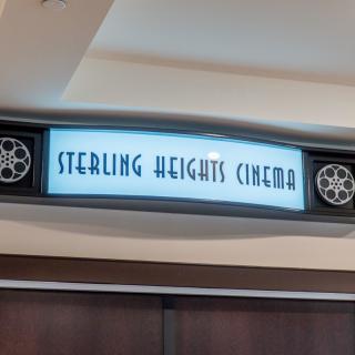 Entrance sign for Sterling Heights Cinema.