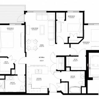 A detailed floor plan showing the layout of a residential unit with labeled rooms.