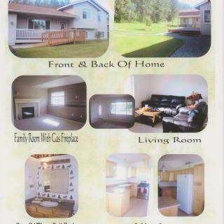Collage of a home's exterior and interior, including the front and back of the house, living room, dining area, and kitchen.