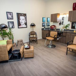 A modern and stylish hair salon with elegant decor and a welcoming atmosphere.