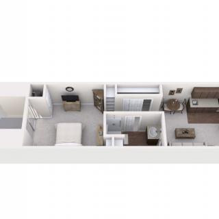 A detailed floor plan of an apartment showcasing room layouts and furniture placement.