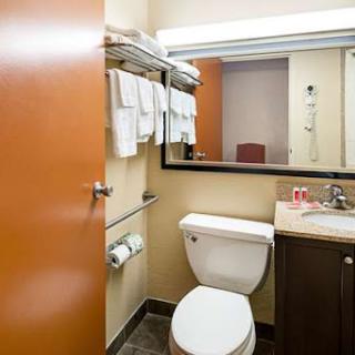 A clean and functional bathroom featuring essential amenities.