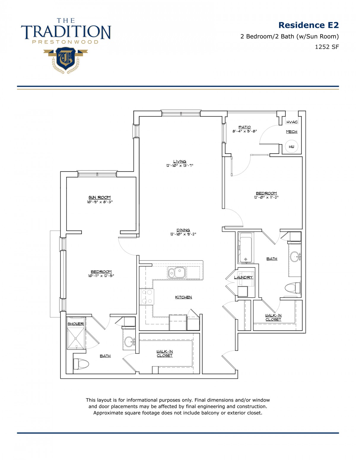 A detailed floor plan of a 2-bedroom apartment, showcasing the layout including living room, kitchen, and bathrooms.
