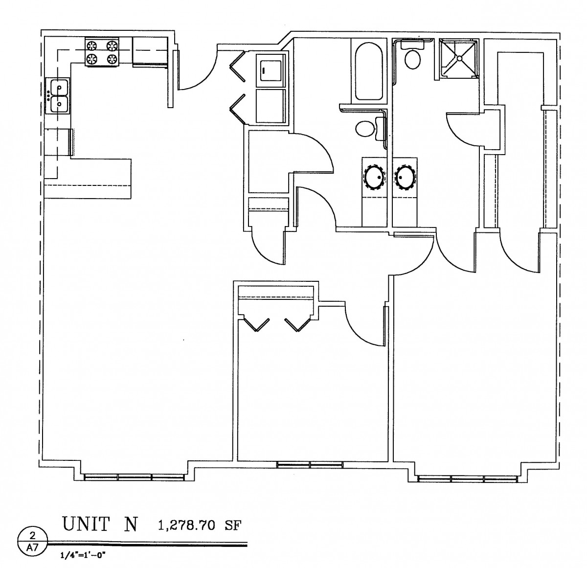 This image is a floor plan for Unit N, showcasing an apartment layout with various rooms and dimensions.