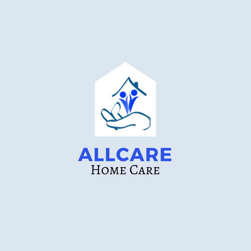 Logo of AllCare Home Care featuring a stylized hand and house.