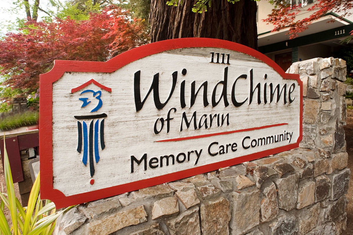 Sign for WindChime of Marin Memory Care Community.