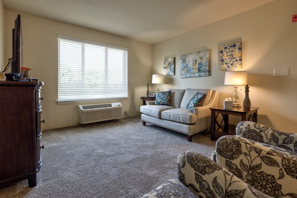 A cozy living room with a comfortable sofa, elegant artwork, and soft lighting.