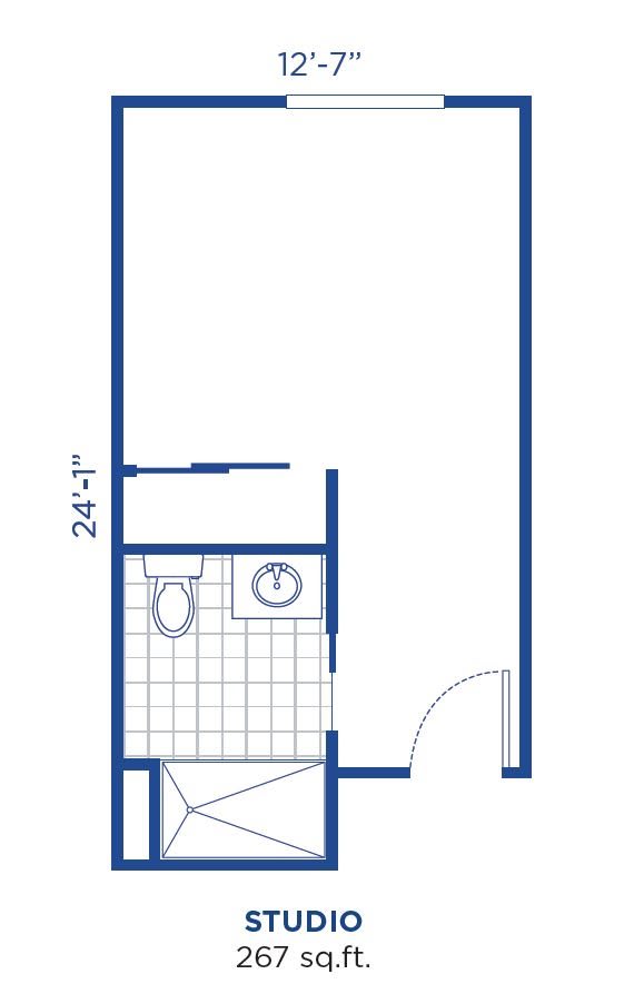 A simple floor plan featuring a bathroom and an adjoining room.