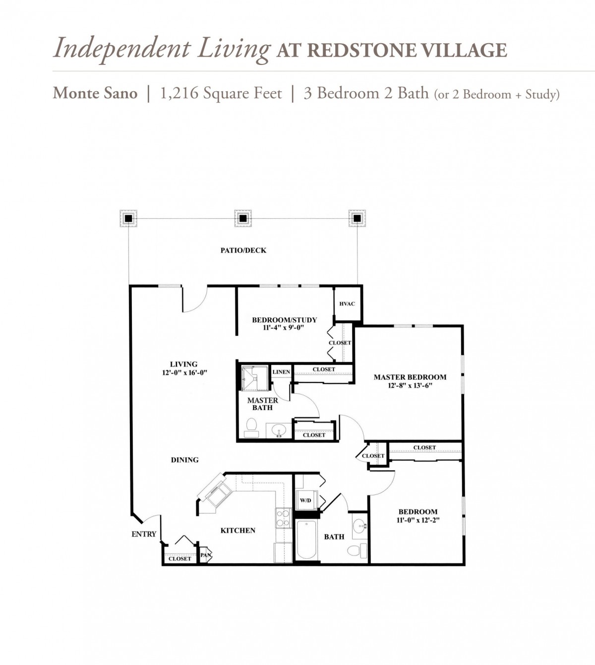 Floor plan of a model apartment showing the layout for independent living at Rextown Village.