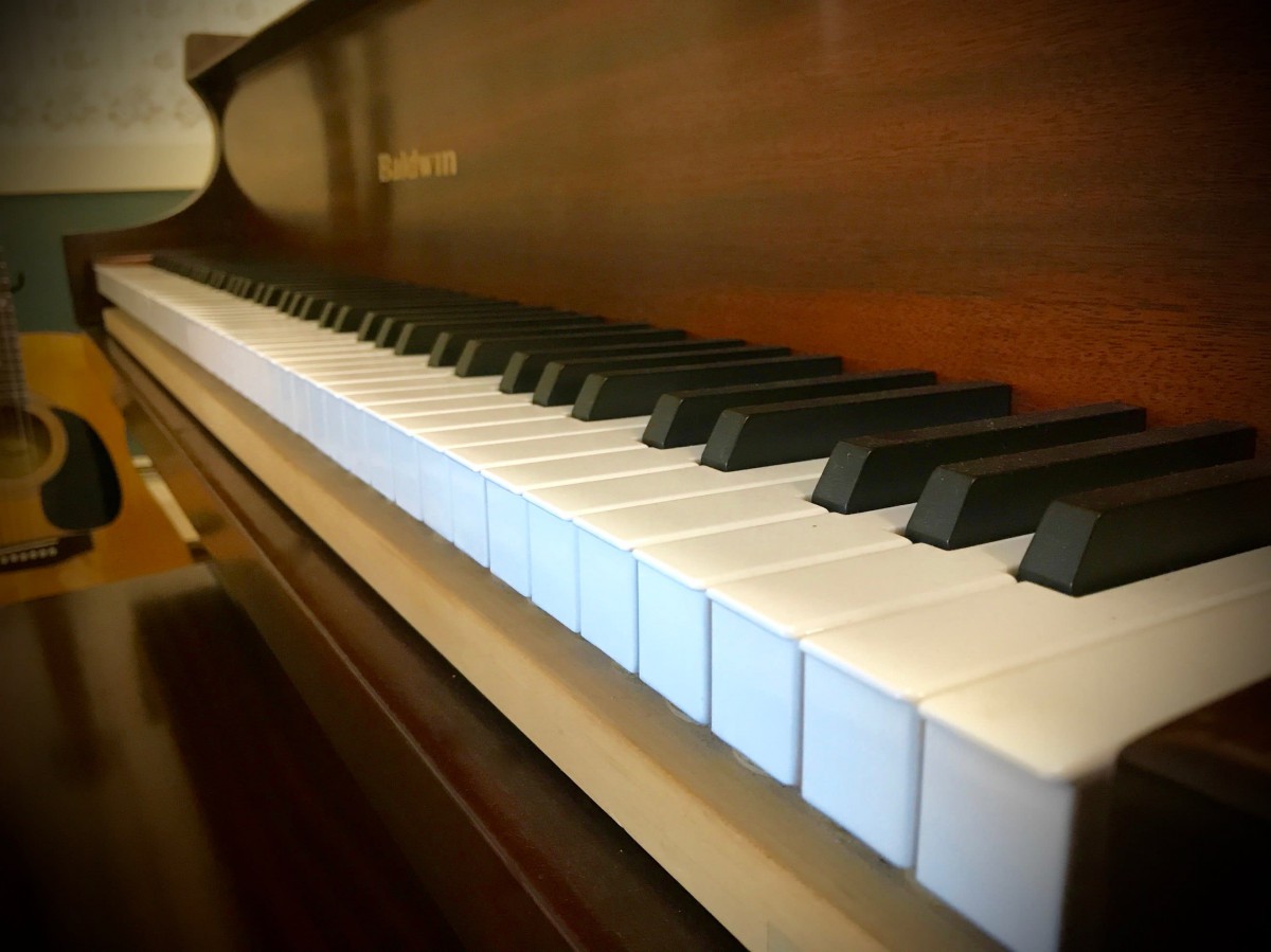 A close-up view of a piano keyboard.