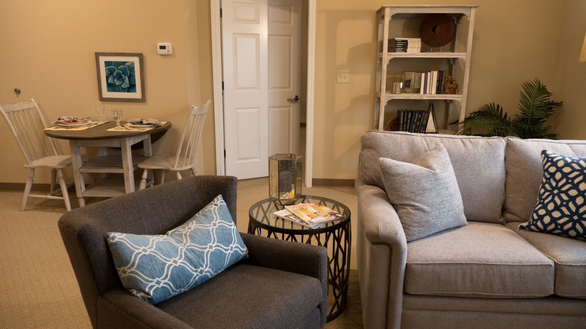 A cozy living room with comfortable seating and stylish decor.