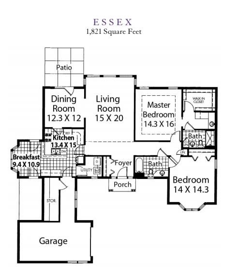 A detailed floor plan of a residential house, showcasing room dimensions and layout.
