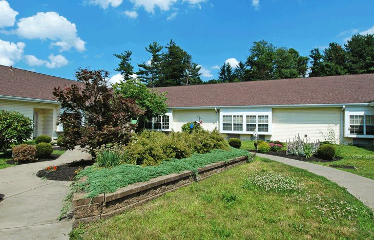 A house with a landscaped garden on a sunny day.
