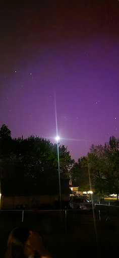 A serene night sky illuminated by the moon, casting a magical purple hue over the landscape.
