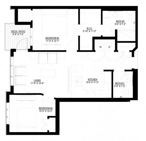 A black and white floor plan detailing the layout of an apartment.