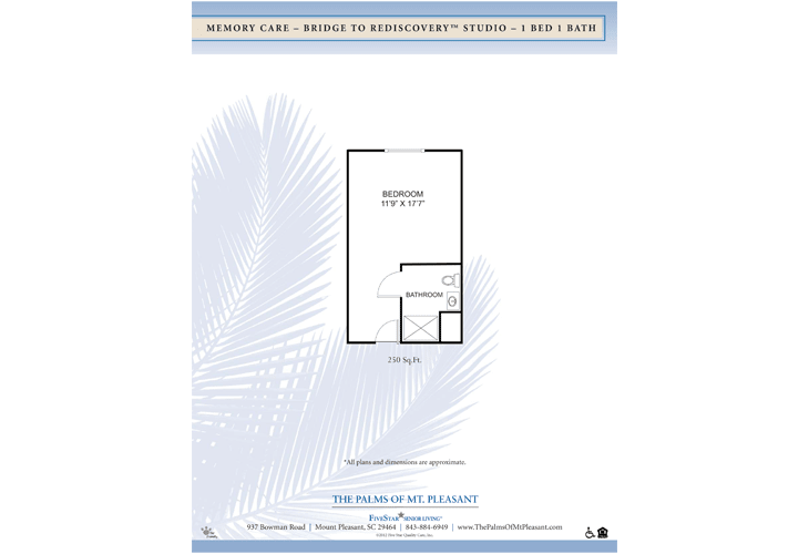 Floor plan of a studio apartment including a bathroom and main living area.
