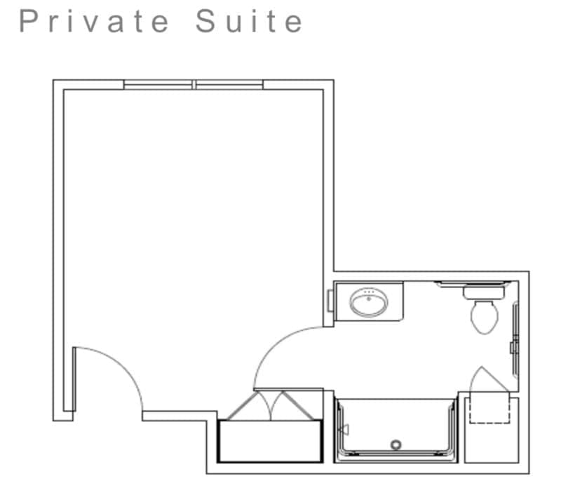 A floor plan of a private suite highlighting the spatial arrangement.