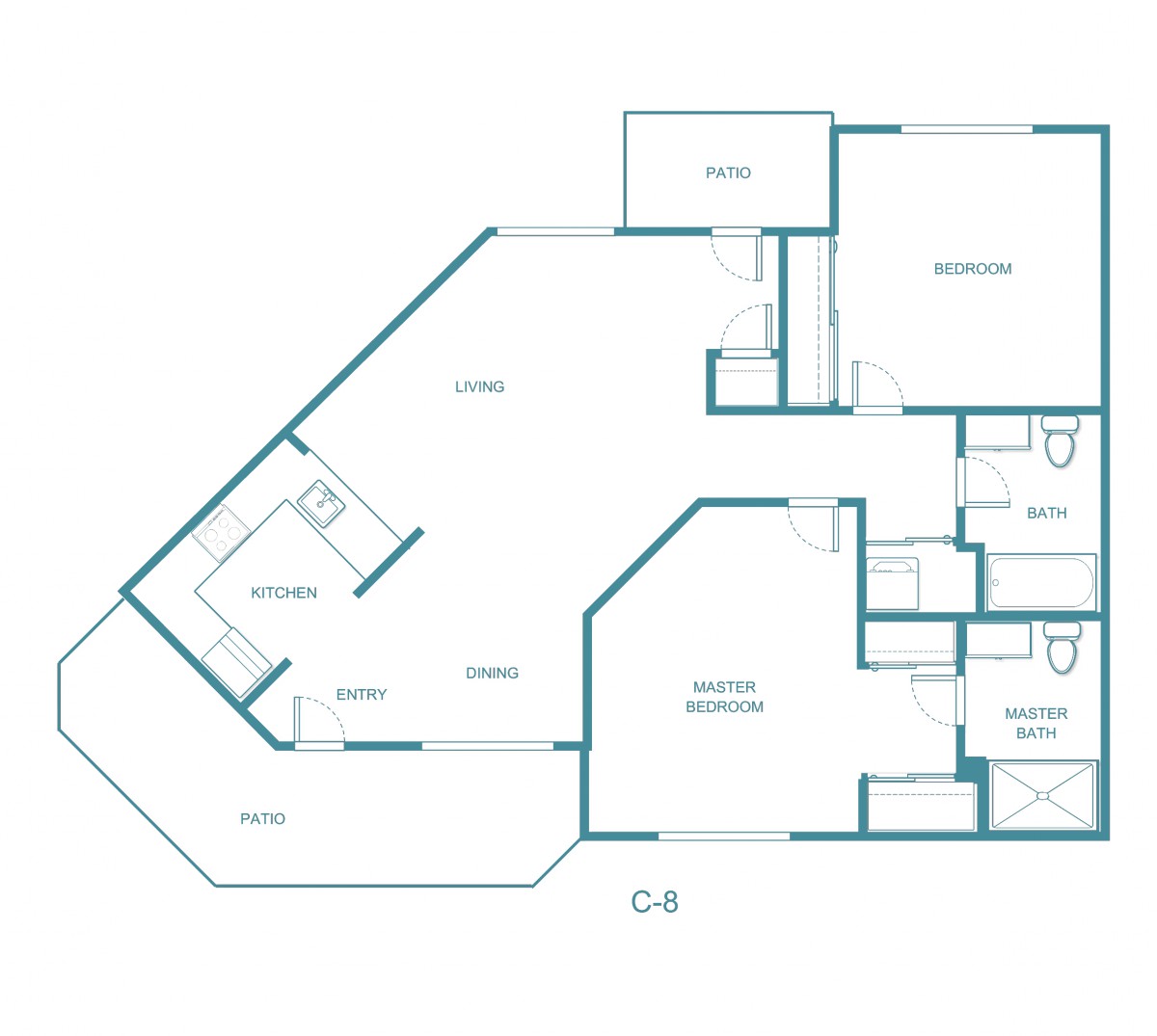 This image shows a detailed floor plan of an apartment layout.