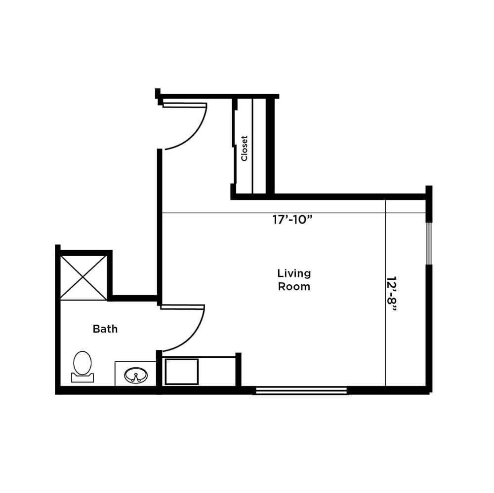 Floor plan layout of a living space with marked dimensions.